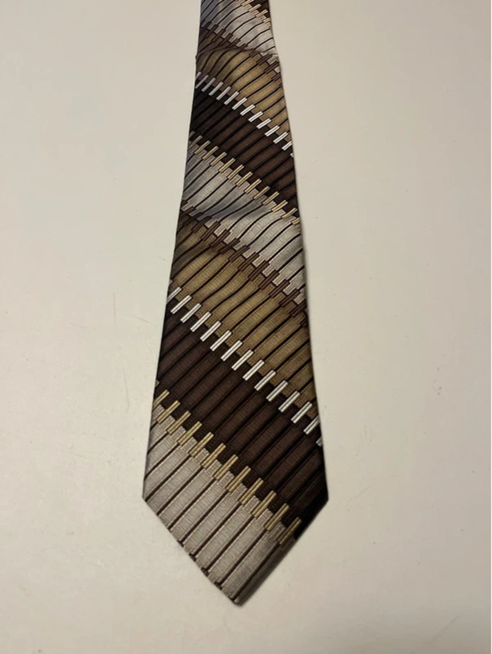 Perry Ellis Portfolio Brown Geometric 100% Silk Men's Tie